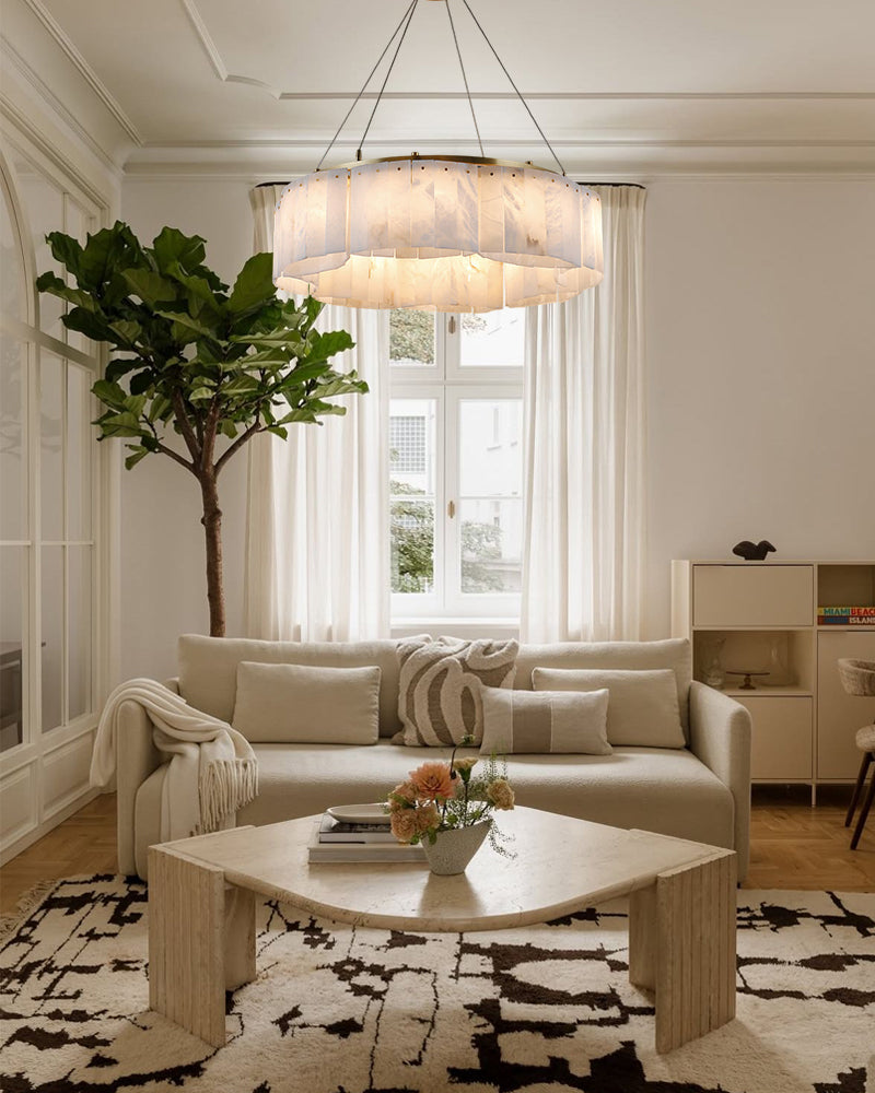 LightsStory Series Murano Swirl Ceiling Light Hand-Blown Alabaster with Brushed Brass Finish for Bedrooms, Kitchens, and Dining Rooms. Luxury Modern Chandelier