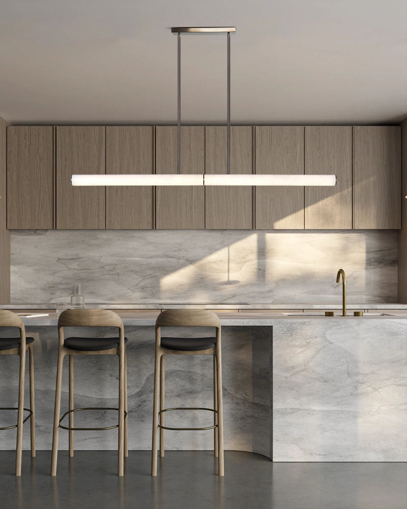 Callisto Horizontal Lighting LED Minimalist Linear Strip Alabaster Pendant Lamp for Dining Table