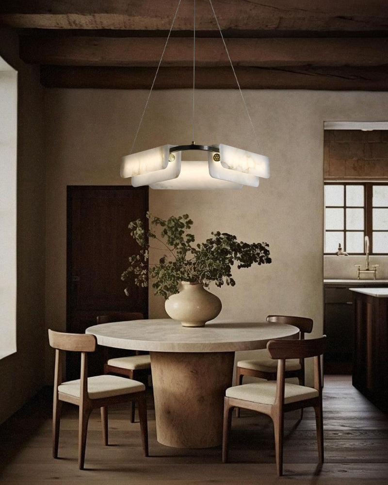 Organic Alabaster Linear Pendant Lightiing with Black Metal Frame for Kitchen Island