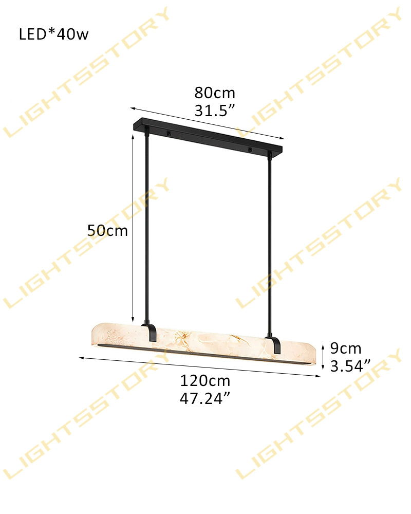 Alabaster Linear Capsule Chandelier - Natural Spanish Alabaster, Lux Gold Trim - Kitchen Islands & Dining Rooms
