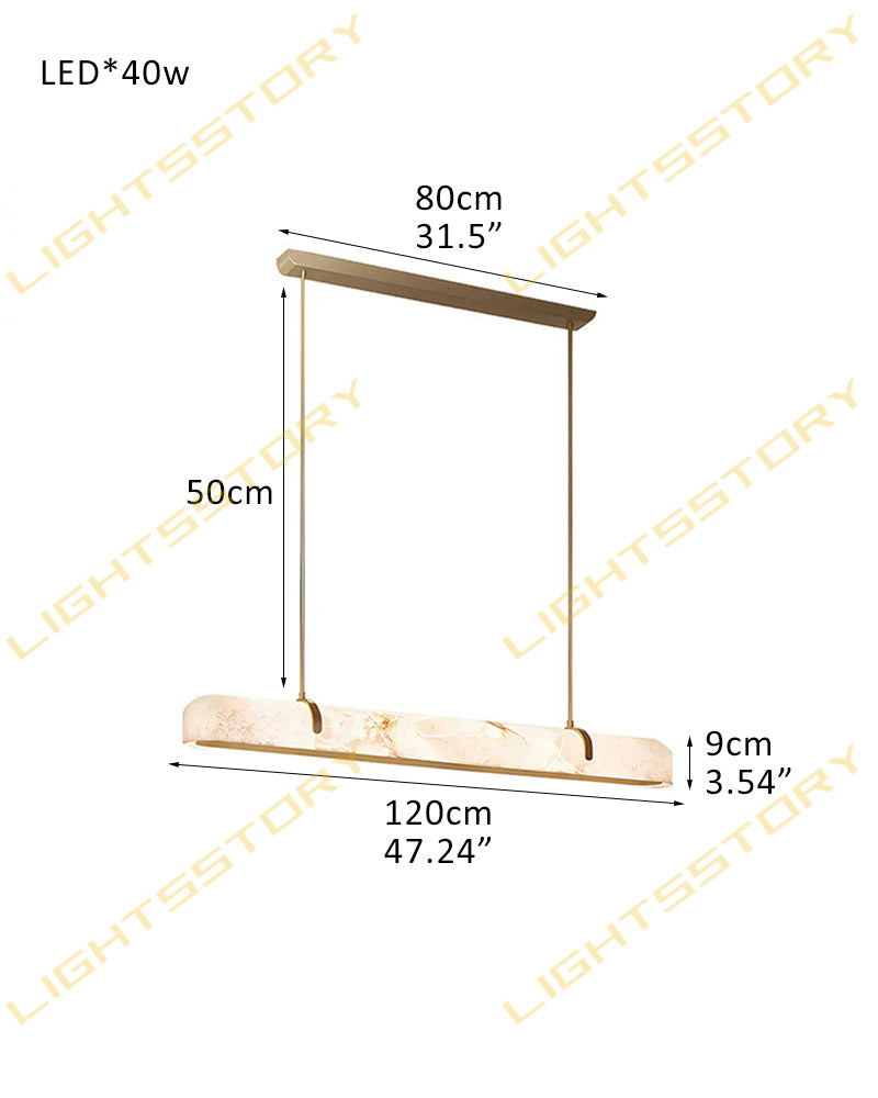 Alabaster Linear Capsule Chandelier - Natural Spanish Alabaster, Lux Gold Trim - Kitchen Islands & Dining Rooms