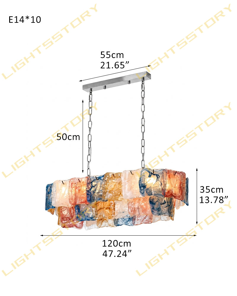 Chiara Murano Glass Contemporary Tri Tone Linear Chandelier - Lux Gold Trim - Kitchen Islands & Dining Rooms