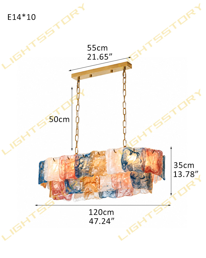 Chiara Murano Glass Contemporary Tri Tone Linear Chandelier - Lux Gold Trim - Kitchen Islands & Dining Rooms