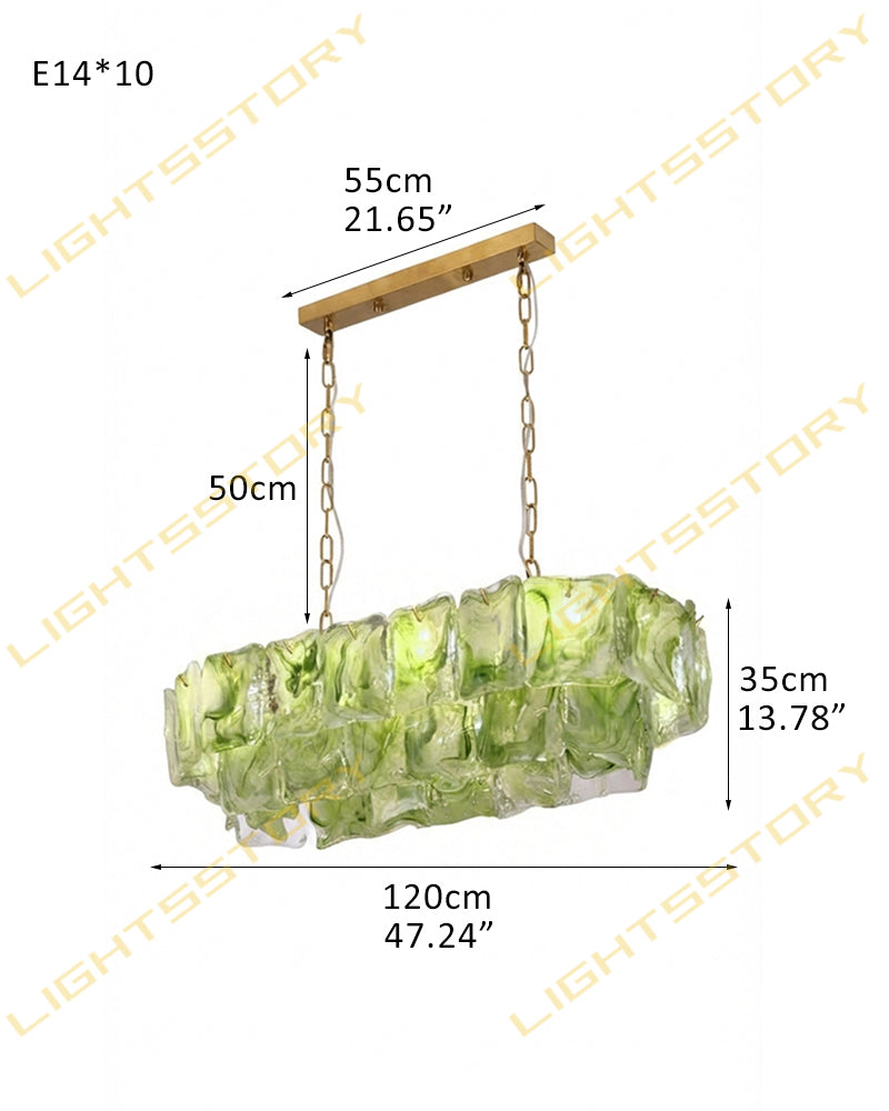 Chiara Murano Glass Contemporary Citrus Green Panel Linear Chandelier - Lux Gold Trim - Kitchen Islands & Dining Rooms