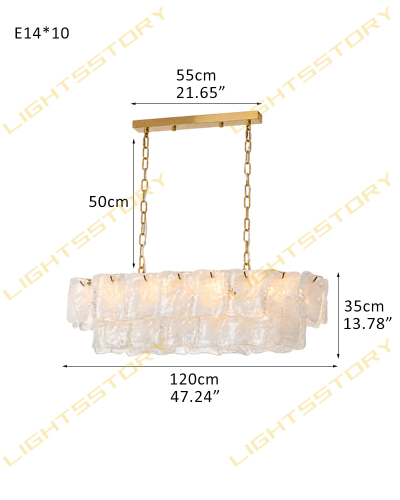 Chiara Murano Glass Contemporary Ethereal White Linear Chandelier - Lux Gold Trim - Kitchen Islands & Dining Rooms