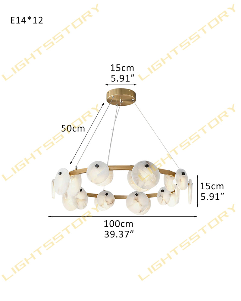 LightsStory Alabaster Statement Pendant Light - Linear Round Brass