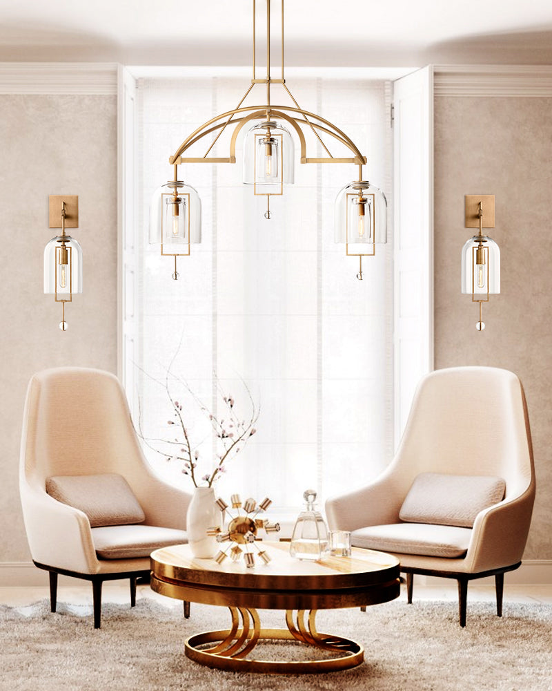 5-Light Round Chandelier 56'' in Brass Finish Hardware with Clear Blown Glass