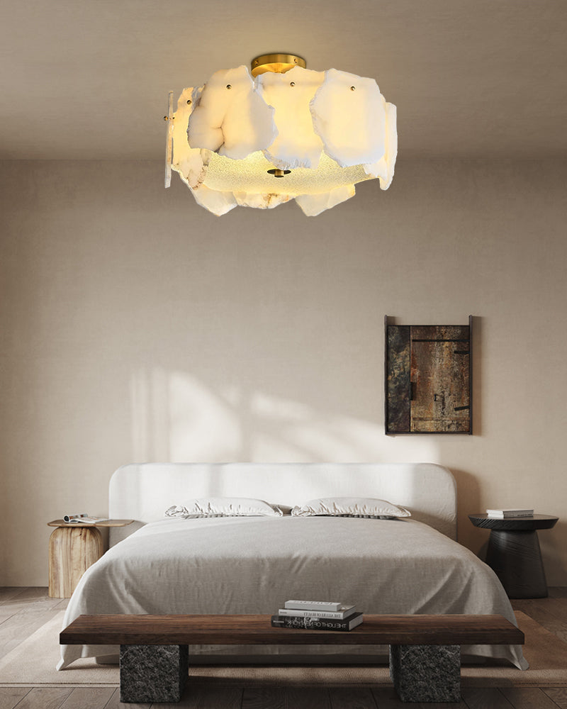 Marble Glass Drum Semi-Flush Mount Ceiling Light 5/6-Light in Brass