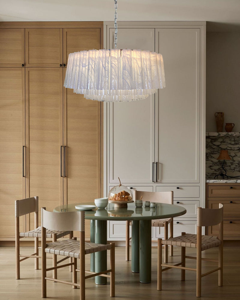 Cortina Murano Glass Multi Tiered Amber Textured Glass Waterfall Chandelier - Hand-Blown Murano Glass, Lux Brass Trim - Living Rooms, Bedrooms, Dining Rooms