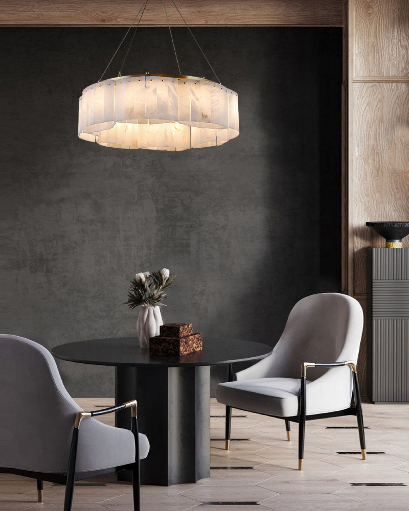 LightsStory Series Murano Swirl Ceiling Light Hand-Blown Alabaster with Brushed Brass Finish for Bedrooms, Kitchens, and Dining Rooms. Luxury Modern Chandelier