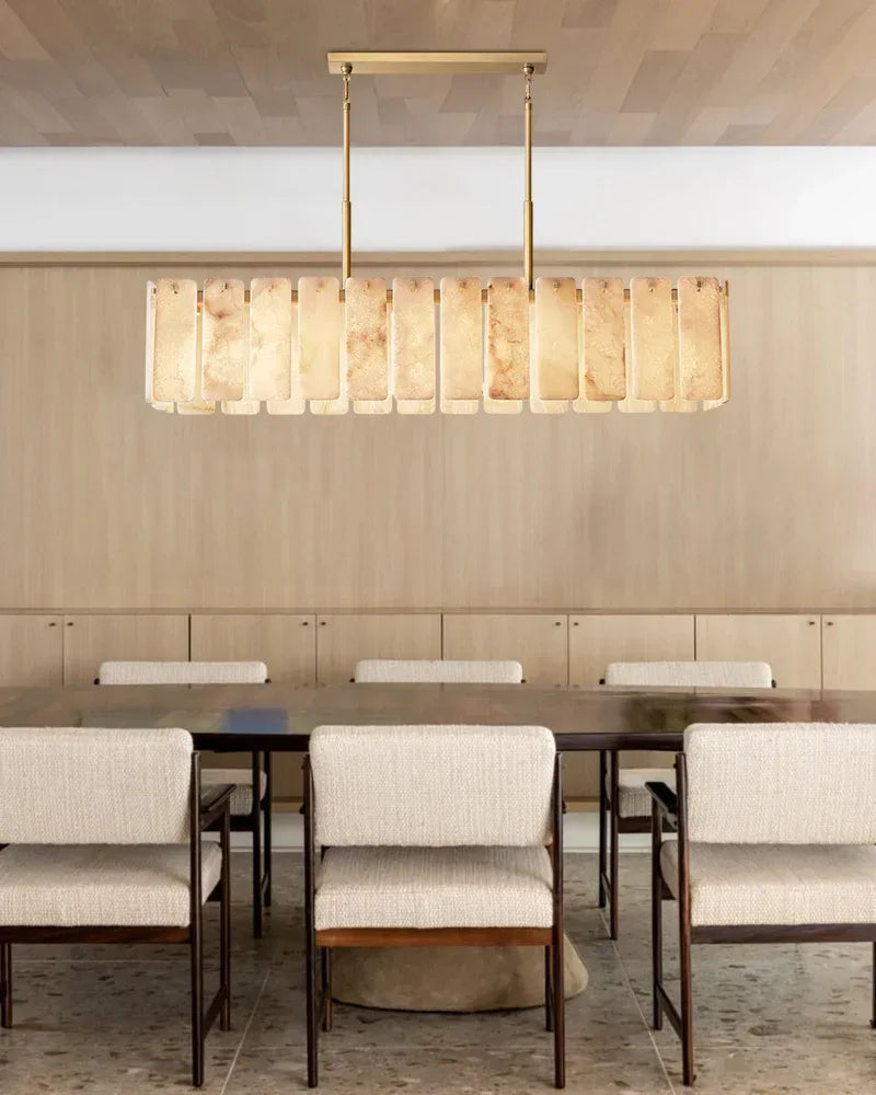 Winchester Series Geometric Chandelier | Round Handcrafted Solid Onyx Panels, Lacquered Burnished Brass for Modern Living Rooms and Dining Areas American chandelier