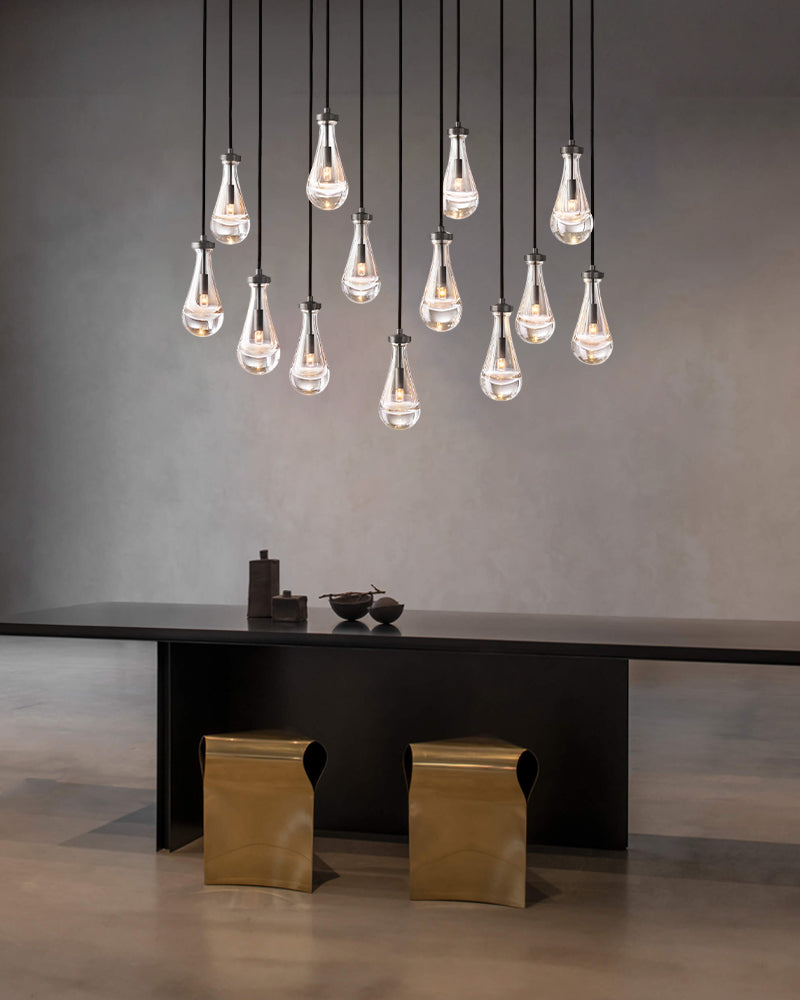 Modern Floating Crystal Raindrop Rectabgular Chandelier Wide 72"  for Dining Room
