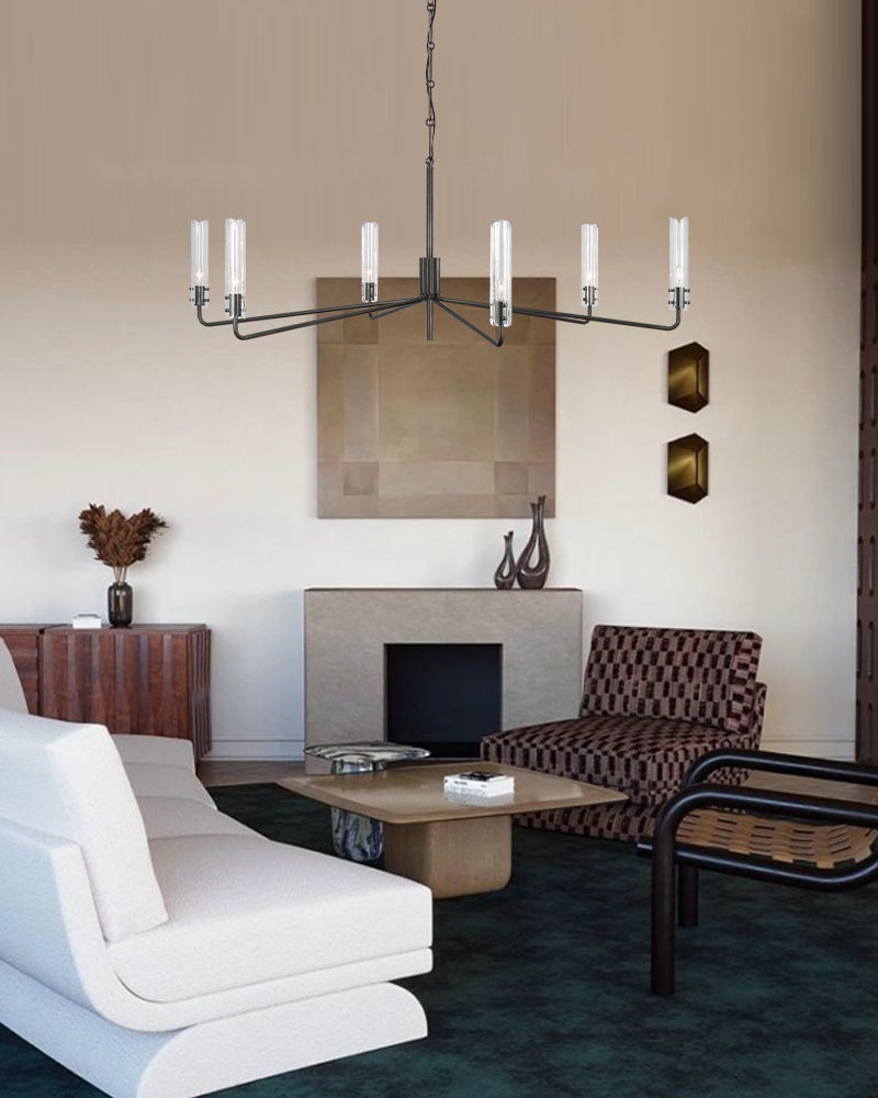 Rustic Forged Iron Casoria Two Tier Chandelier with Clear Glass Shade Use For Living Foyer