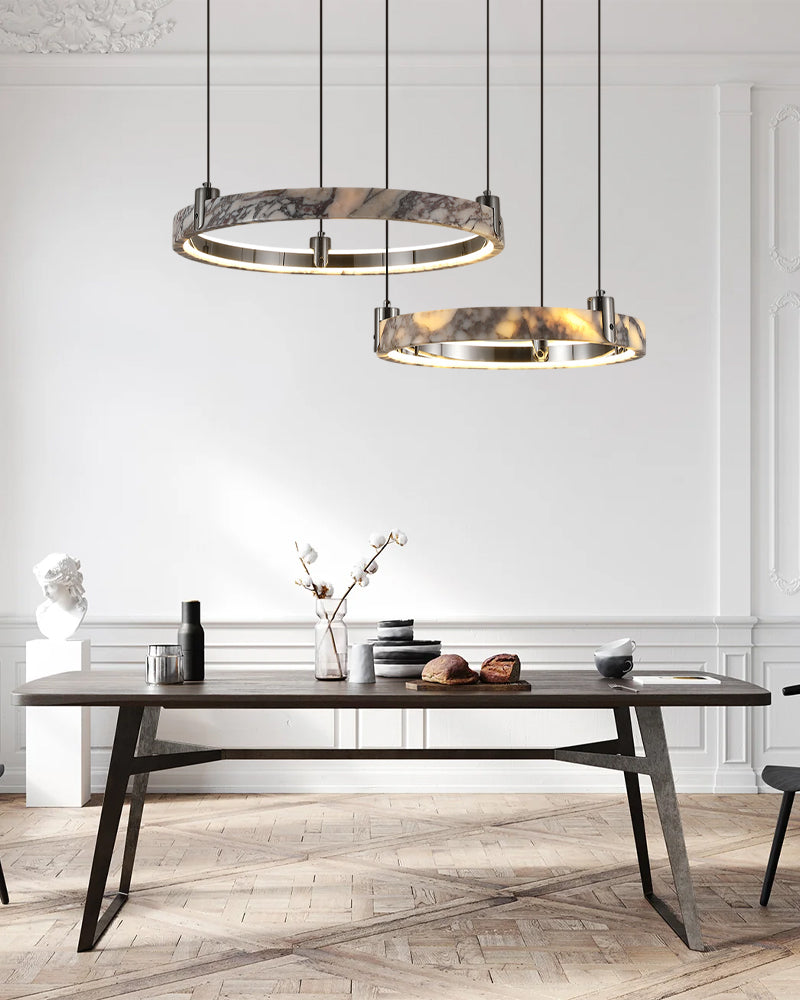 Luxury LED Double/Triple Ring Circle Marble Chandelier Aged Brass/Black Frame American chandelier