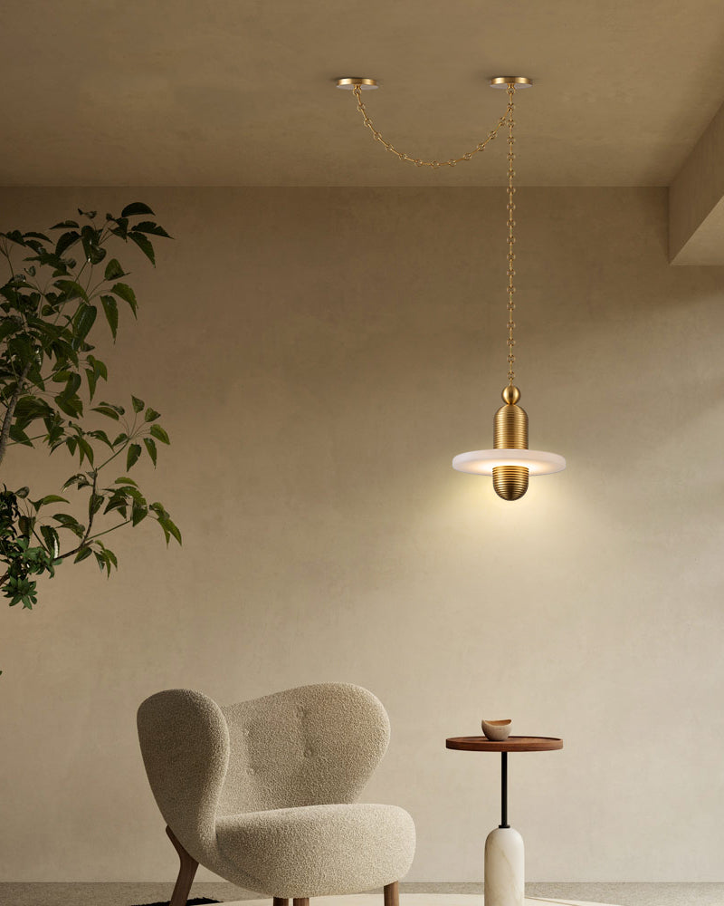 Alabaster Dual Tier Stacked Halo Disc Gold Cluster Pendant Light - Natural Spanish Alabaster, Lux Gold Trim - Living Rooms, Kitchen Islands & Dining Rooms