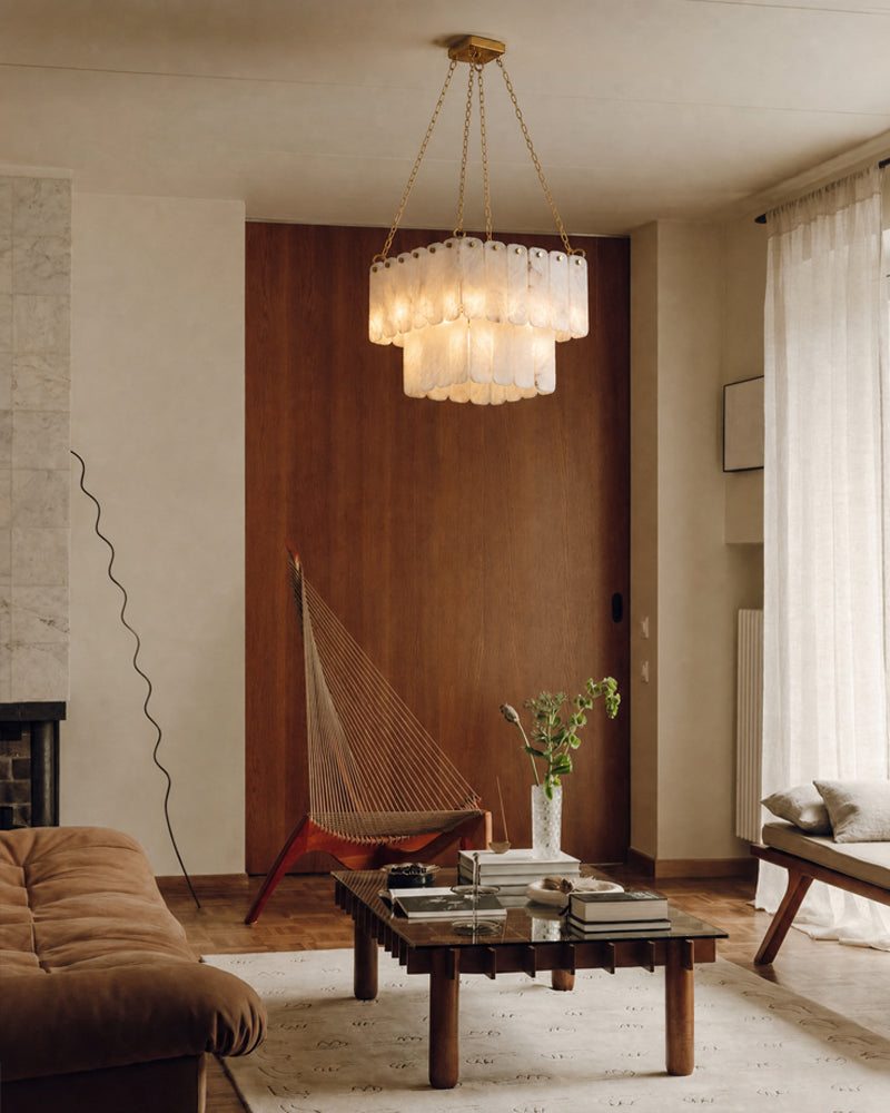 LightsStory Alabaster Square Multi-Tiered Pendant Light, natural stone alabaster with metallic and matte finish - For Kitchen & Dining Rooms