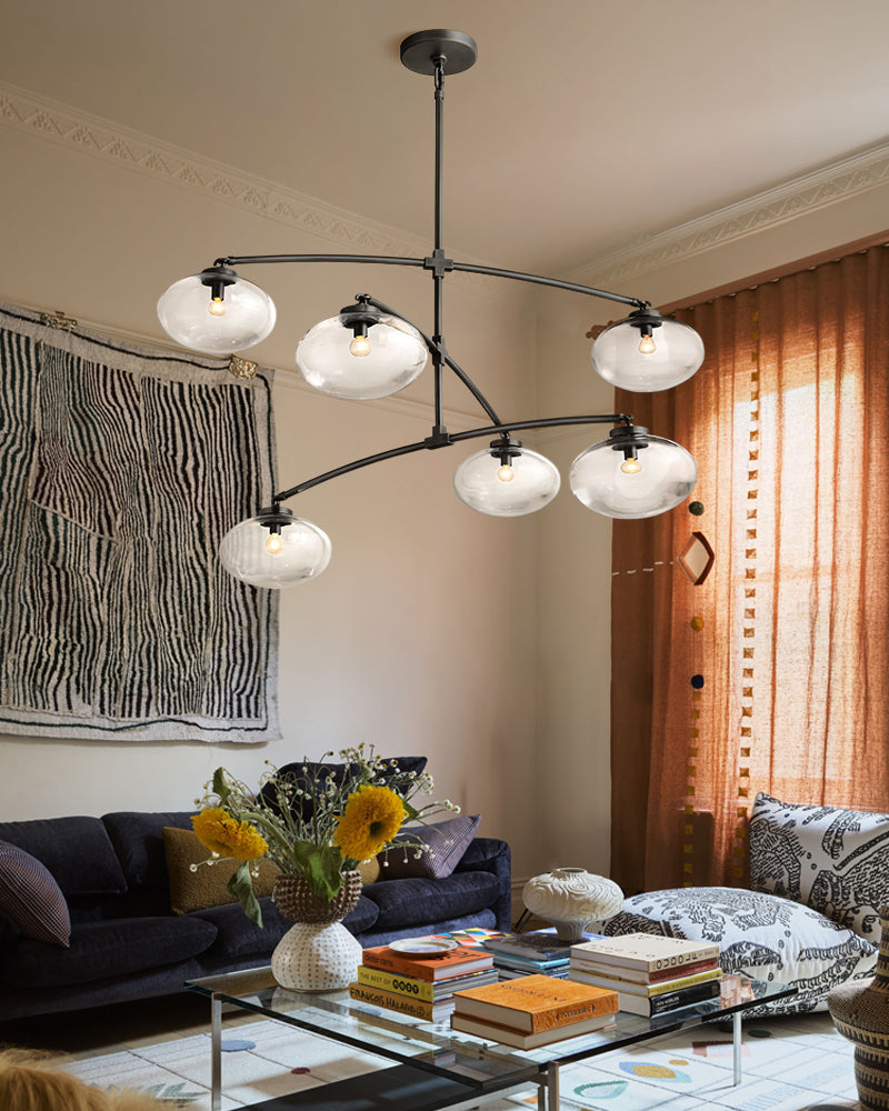 Oval Clear Glass Pendant Lamp 10"D with brass/black/silver metal frame