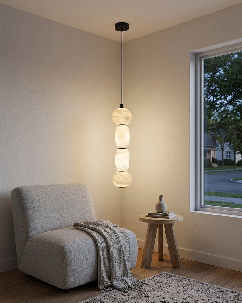 Alabaster Linear Totem Pendant Light - Natural Spanish Alabaster, Serene Matte Trim - Kitchen Islands & Dining Rooms
