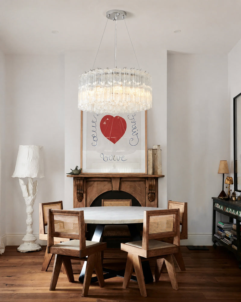 Murano Glass Round Mutil-layers Chandelier - Clear Star Shape Glass - Luxury Living Room