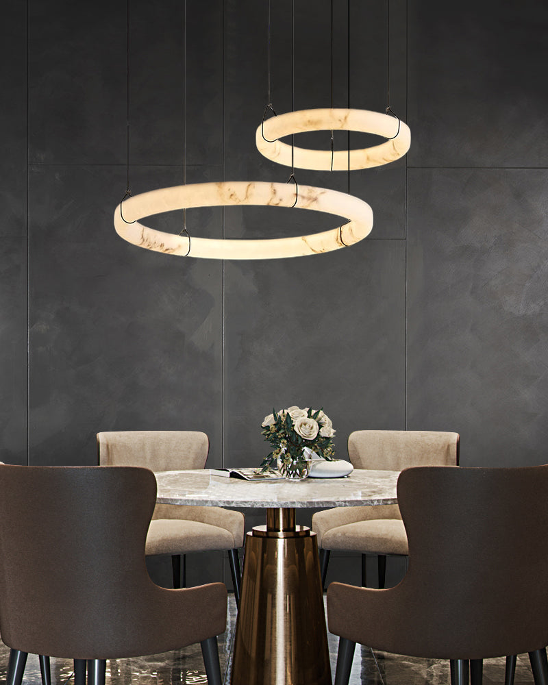 Dia 31.5" Black Metal Modern Single Ring Alabaster Pendant Light,60W