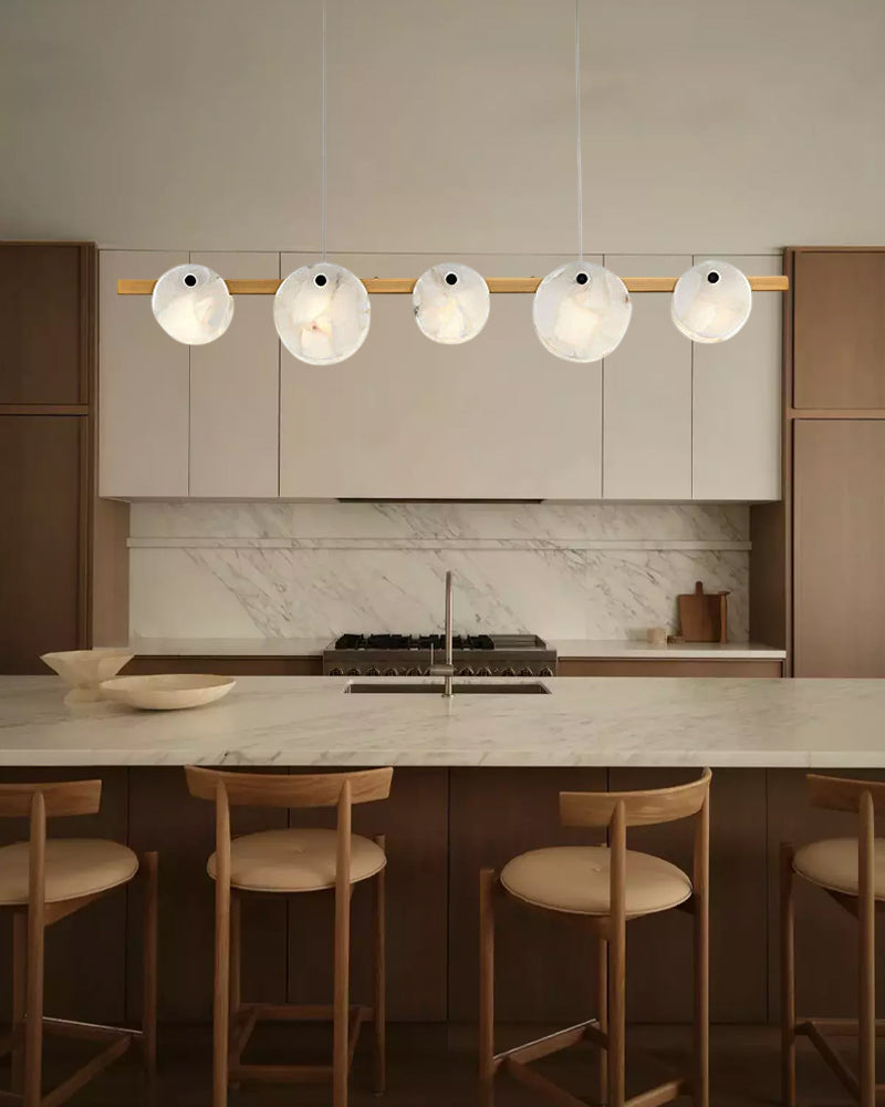 LightsStory Alabaster Statement Pendant Light - Linear Round Brass