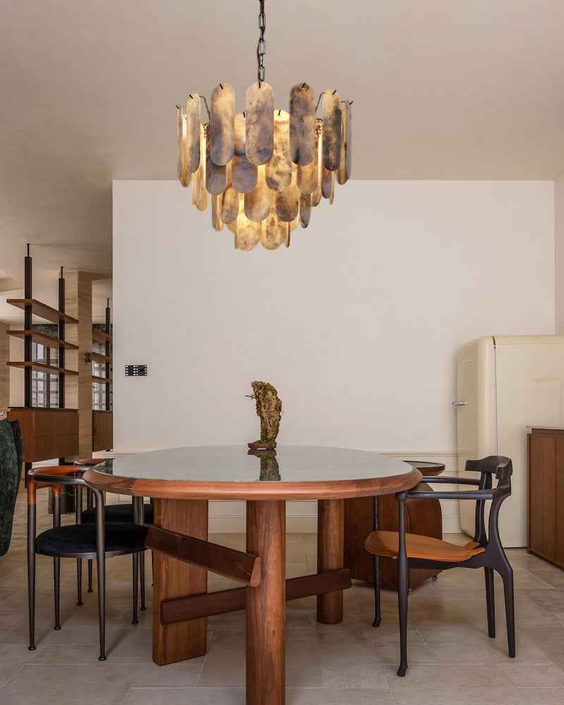Alabaster Tiered Chandelier-Natural Stone Pendant Light Fixture-White and Brown (Copy)