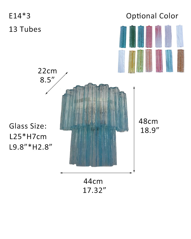 Elegant Murano Hand-blown Blue Glass Tube Multi-Tier Chandelier in Silver Frame