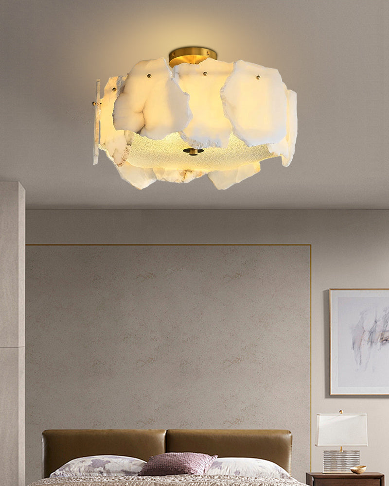 Marble Glass Drum Semi-Flush Mount Ceiling Light 5/6-Light in Brass