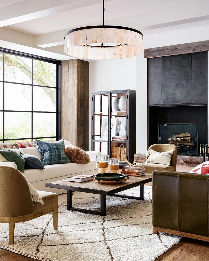 LightsStory Series Geometric Chandelier | Round Tier Handcrafted Natural Plaster, Brass Black finish for Living rooms, bedrooms, and dining areas American chandelier