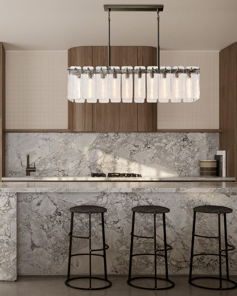Calamette Clear Glass Linear Chandelier Indoor Lighting Wide 60" 71" for Kitchen Island