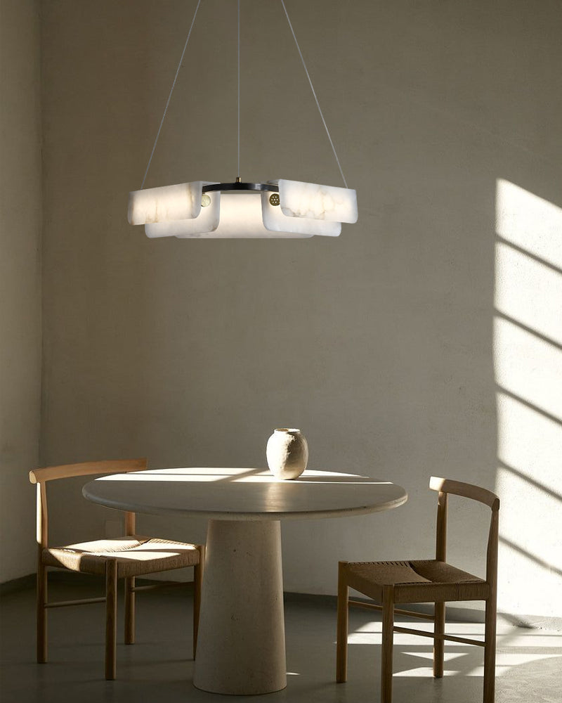 Modern Linear Black Metal Elegant Alabaster Pendant for Living room Lighting