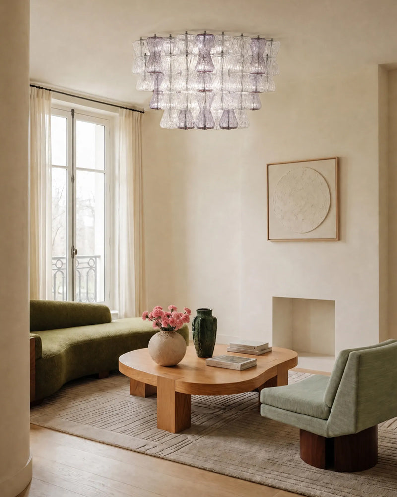 LightsStory Multi-Tiered Flush Mount Ceiling Light - Clear & Amber Glass - Low Profile Luxury Interiors