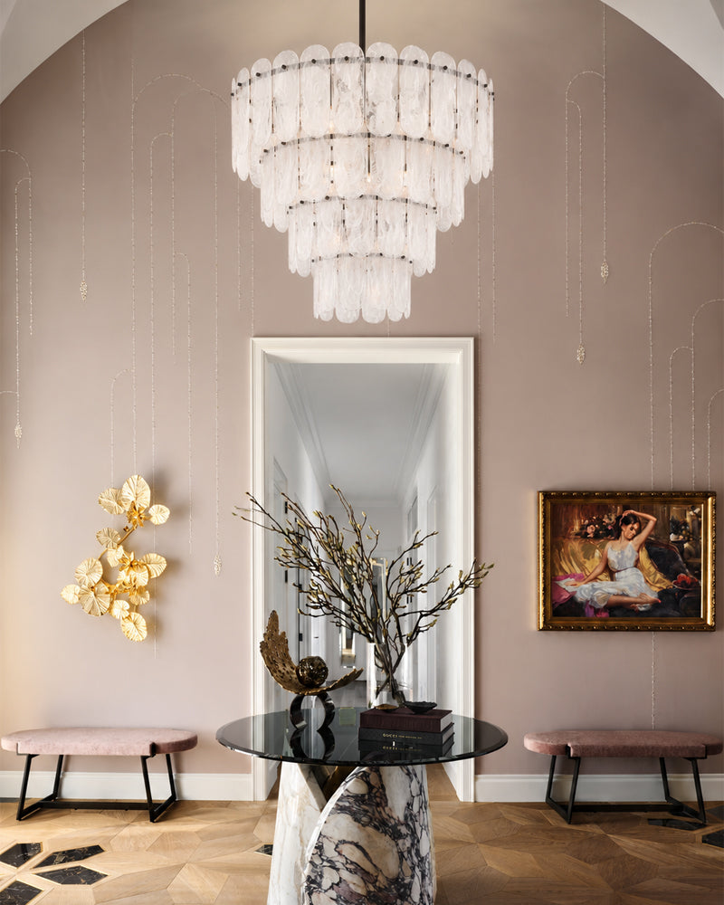 Etienne Glass Petal Prism Swirl Multi Tier Chandelier - Lux Gold Trim - Living Rooms, Dining Rooms, Foyers