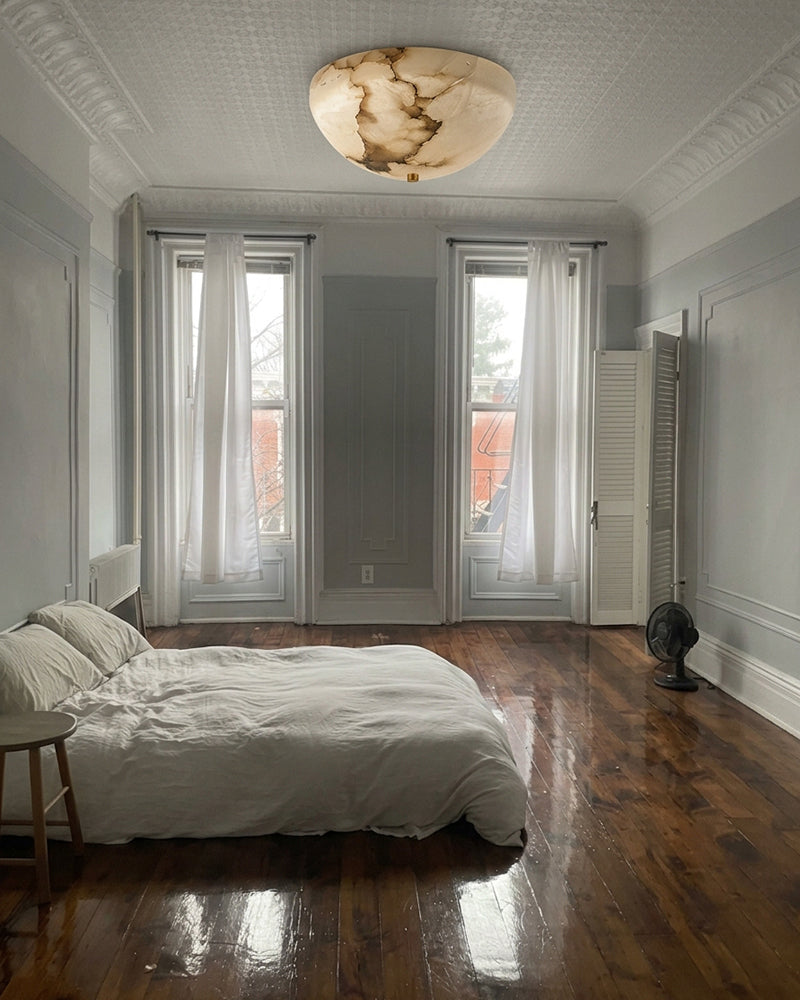 Alabaster Round Dome Bowl Ceiling Light - Natural Spanish Alabaster Dome, Flush Mount - Bedrooms, Hallways, Bathrooms & Living Rooms