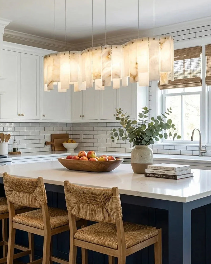 Alabaster Swirl Concentric Panel Tiered Rectangular Pendant Light - Natural Spanish Alabaster Panels