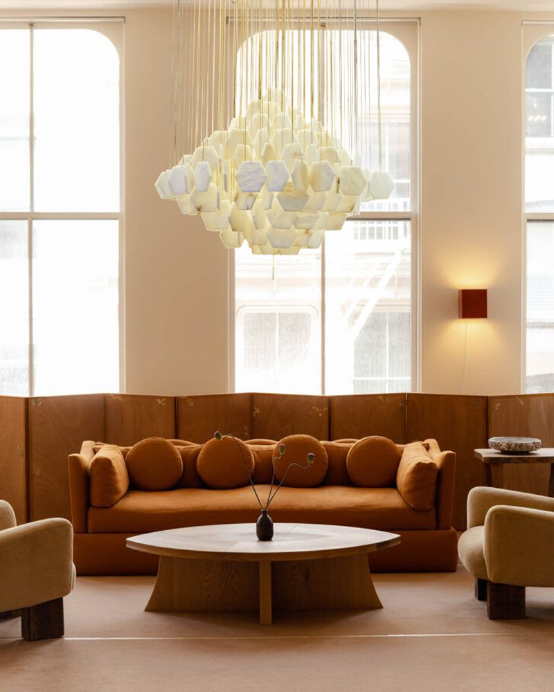 LightsStory Alabaster Streamline Chandelier - Geometrical White Stone