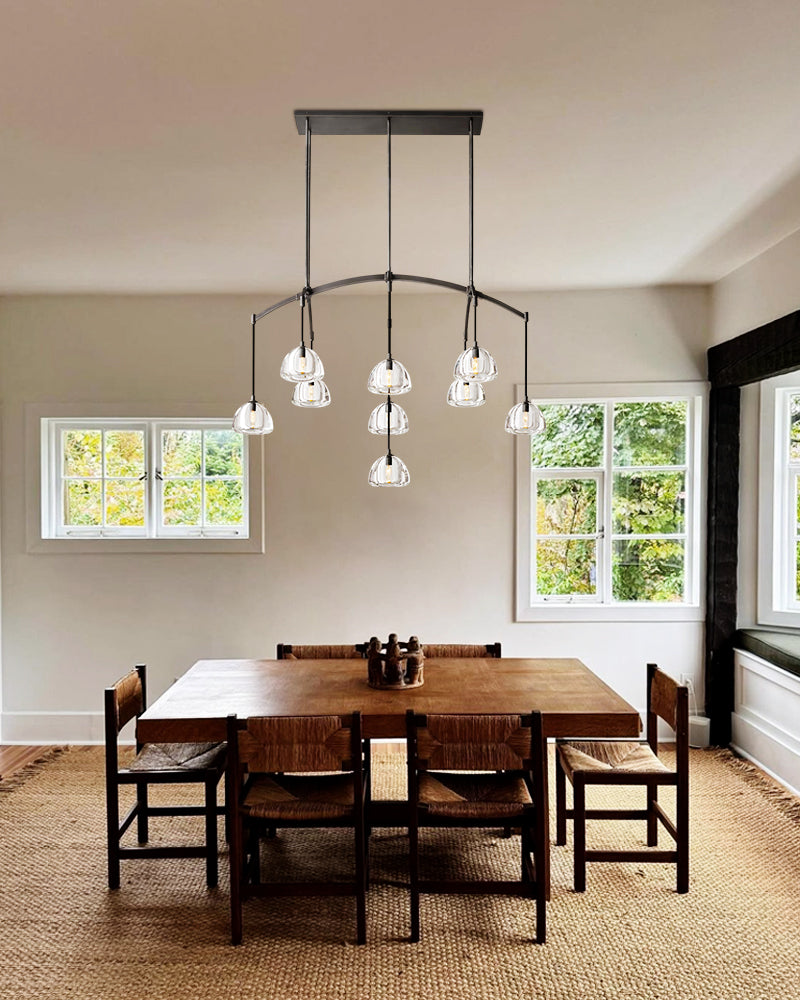Dimple Crystal Glass Globe Rainfall Linear Hemisphere Black Chandelier for Dining Table