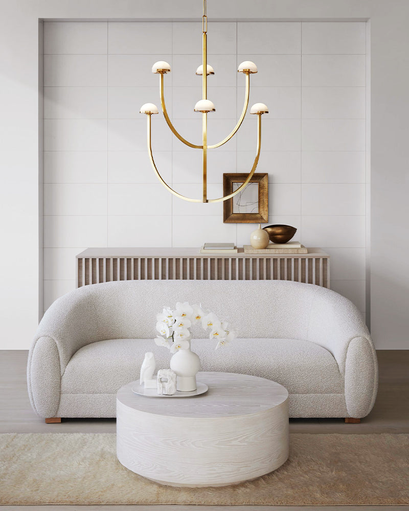 Pedra Two-Tier Chandelier in Antique Burnished Brass/Black Metal with Alabaster Shade American chandelier