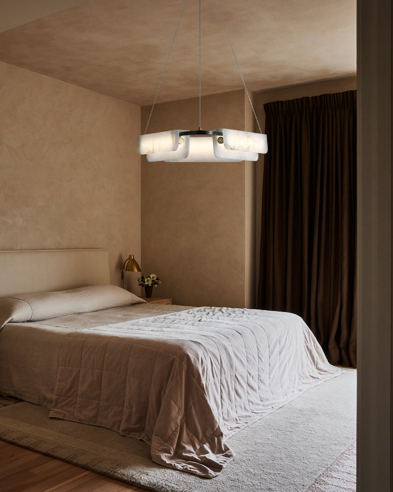 Organic Alabaster Linear Pendant Lightiing with Black Metal Frame for Kitchen Island