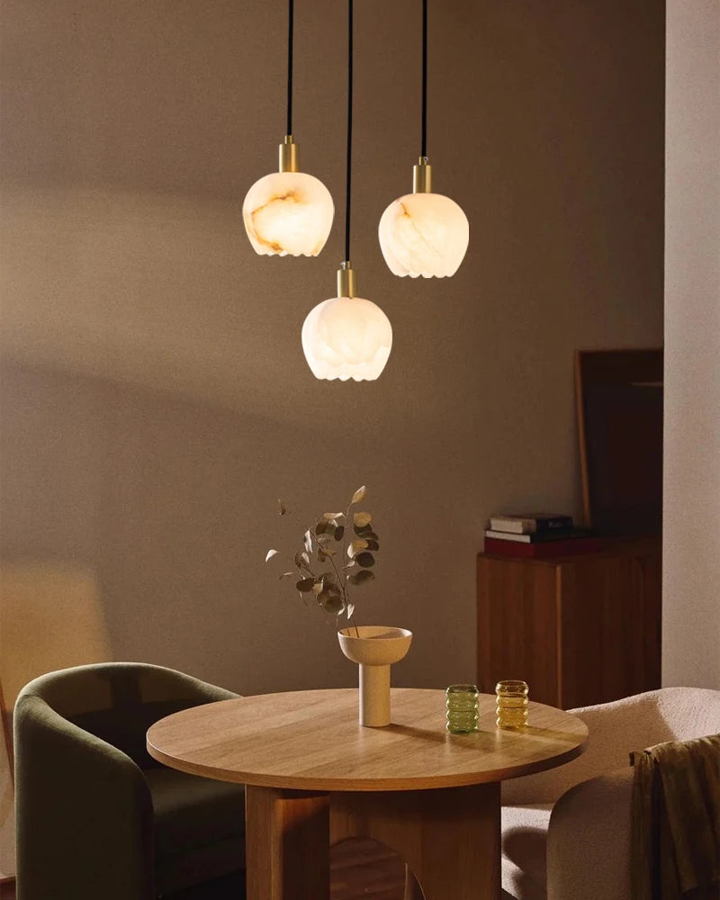 Lightstory Series Modern Alabaster Marble Pendant Lighting | 3/5/7/9 Lights Petal Bud with Gold or Black accents for Dining Room,Hotels American chandelier