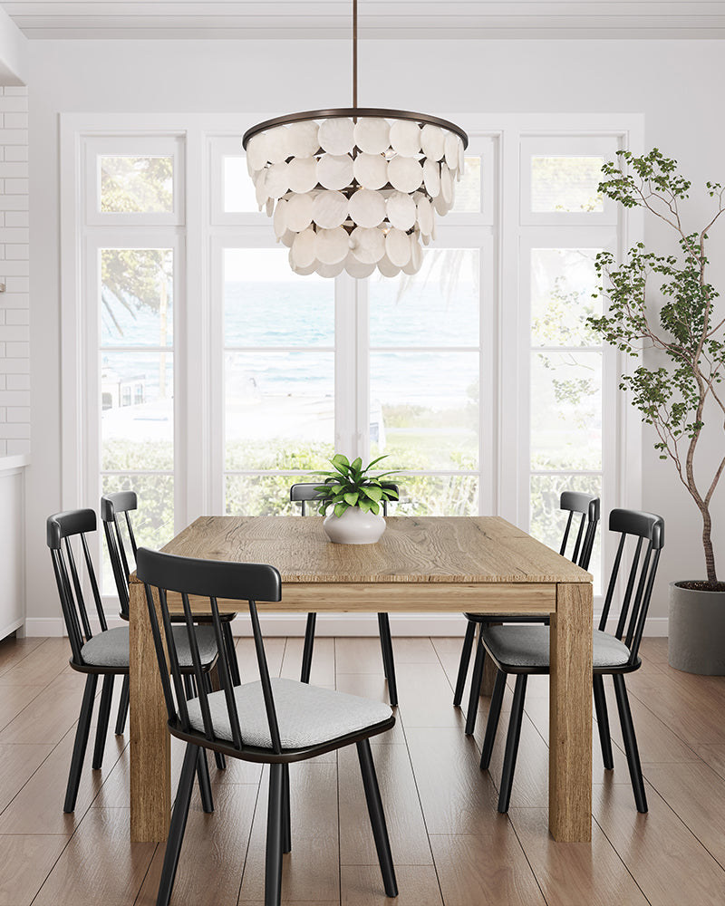Alabaster Concentric Ring Disc Four Tier Ceiling Light - Semi Flush Mount, Heritage Brass Trim - Dining Rooms & Living Rooms