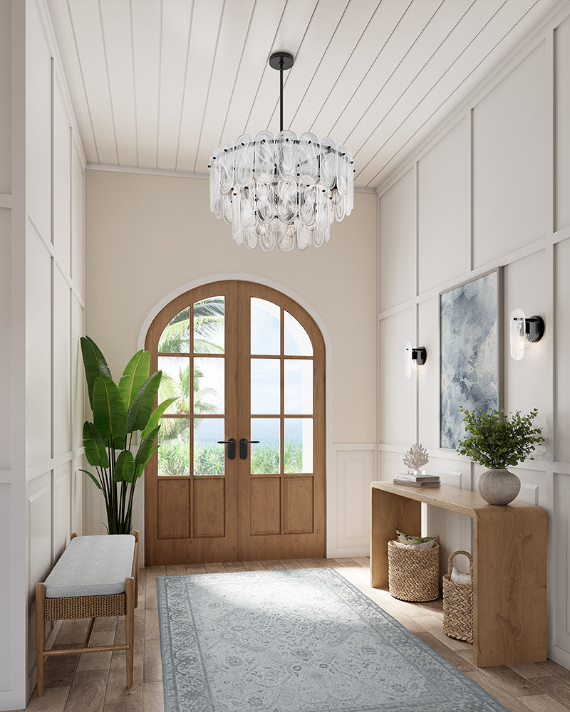 Etienne Glass Petal Double Tier Drum Pendant Light - Serene Black Trim - Living Rooms & Dining Rooms