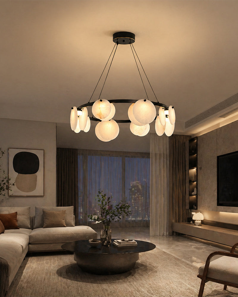 LightsStory Alabaster Statement Pendant Light - Linear Round Brass