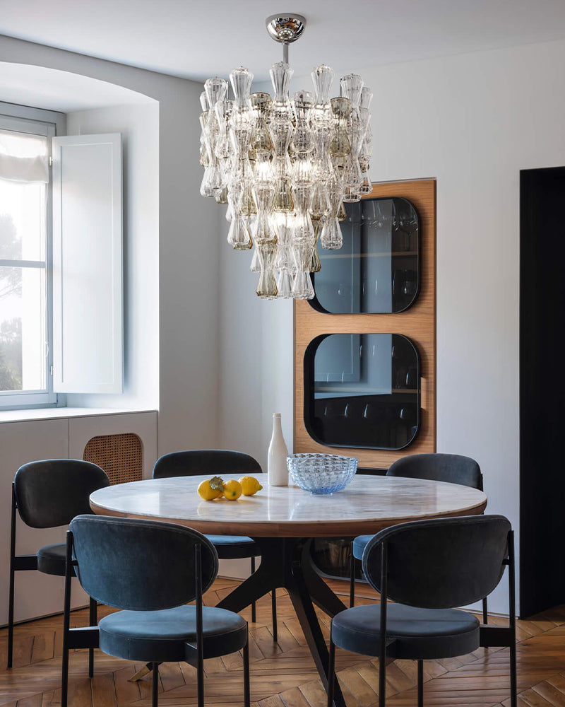 Murano Glass Cascade Tiered Chandelier - Amber & Clear & Green Glass