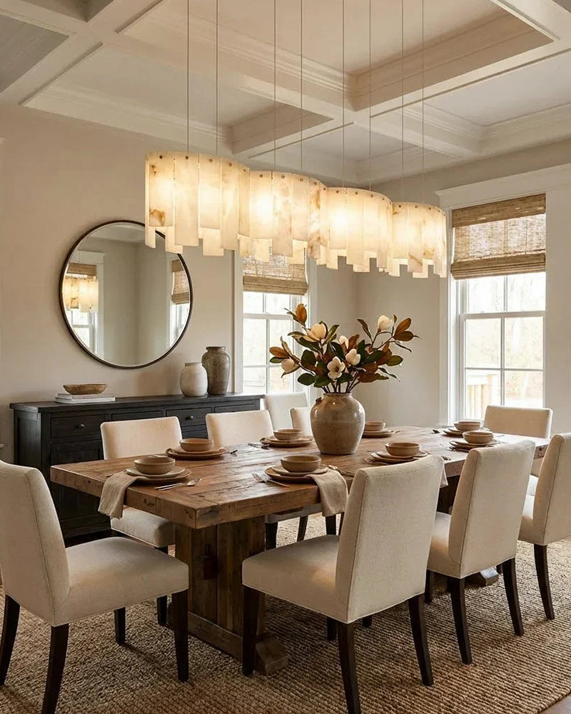 Alabaster Swirl Concentric Panel Tiered Rectangular Pendant Light - Natural Spanish Alabaster Panels
