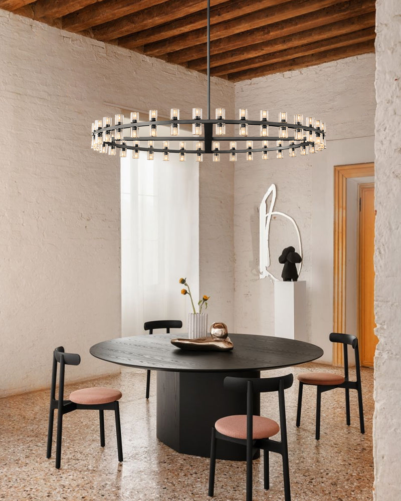 Lacquered Brass/Black Wagon Wheel Arcachon Crystal Rectangular Chandelier 48" 60" 72"