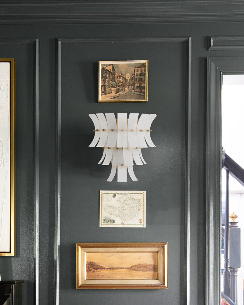 Ghiaccio Glass Ethereal White Multi Tiered Waterfall Wall Light Sconce - Lux Gold Trim - Bedrooms, Hallways & Bathrooms