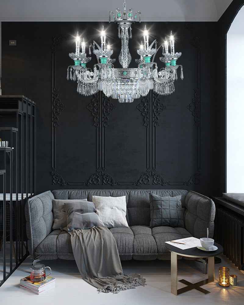 Lightsstory Series Classic Crystal chandelier | Translucent Hand-blown Crystal Handing Light Finish for Dining Rooms, Living Rooms and Bedroom