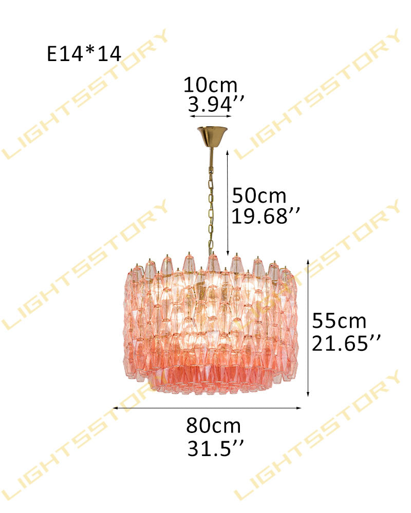 Modern Murano Hand Blown Glass Tier Drum Chandelier for Dining Room