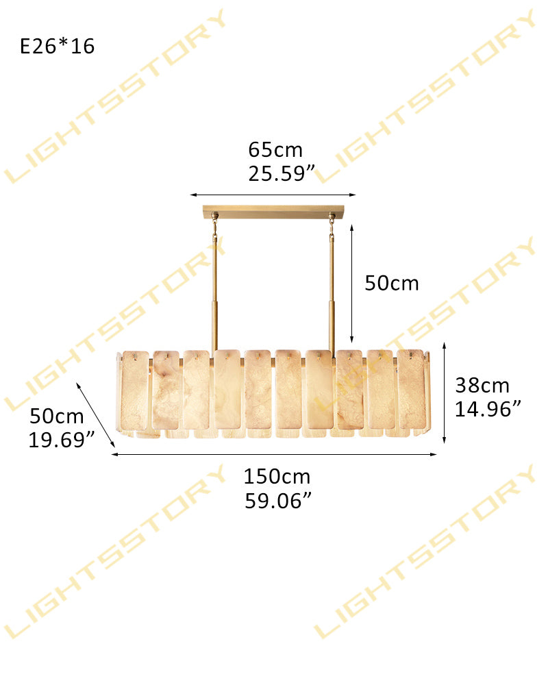Alabaster Winchester Rectangle Chandelier - Geometric Natural Stone - White - 2 to 36 Lights - Small, Medium, and Large